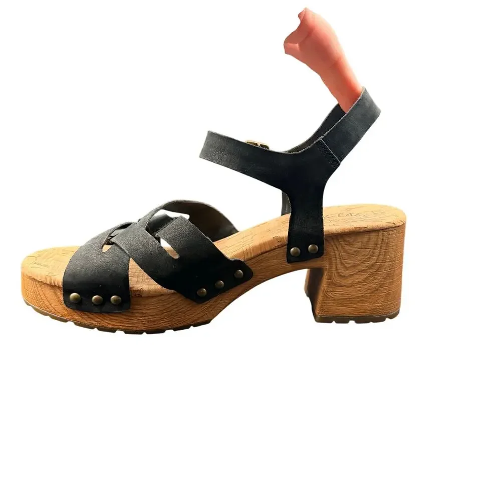Kork-Ease Black Leather Platform Heeled Sandals Size 9M
